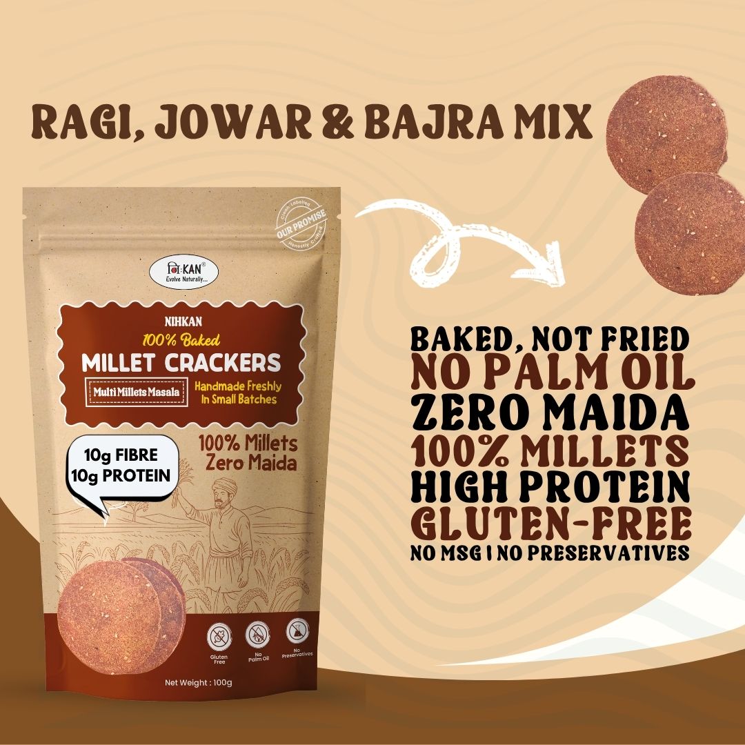 Nihkan Multigrain Masala Baked Millet Crackers | Gluten Free & Vegan - 100gm