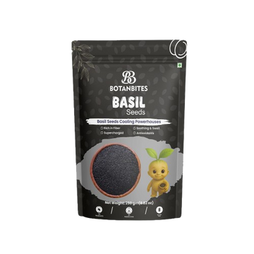 BOTANBITES Basil Seeds 250g | Rich in Fibre & Plant-Based Omega-3 | Natural Superfood for Fat Loss, Digestion & Hydration | Sabja Seeds for Eating & Drinking | Vegan & Gluten-Free |