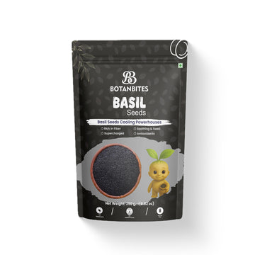 BOTANBITES Basil Seeds 250g | Rich in Fibre & Plant-Based Omega-3 | Natural Superfood for Fat Loss, Digestion & Hydration | Sabja Seeds for Eating & Drinking | Vegan & Gluten-Free |