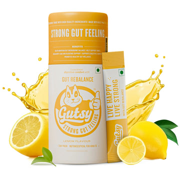 GUTSY Gut Rebalance - 7 Day Pack | Lemon Flavor Synbiotic (Probiotics + Prebiotics) for Instant Bloating Relief, Daily Regularity & Digestive Wellness #StrongGutFeeling