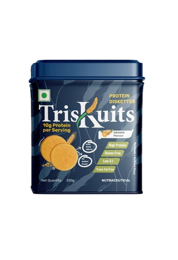 Triskuits by NUTRIVATE | High Protein  Diskettes | 100% Veg | Enriched with Casein Protein and made with Multi-Grain Millets has Low GI, No Added Sugar, Gluten-Free, Trans-Fat Free | Orange